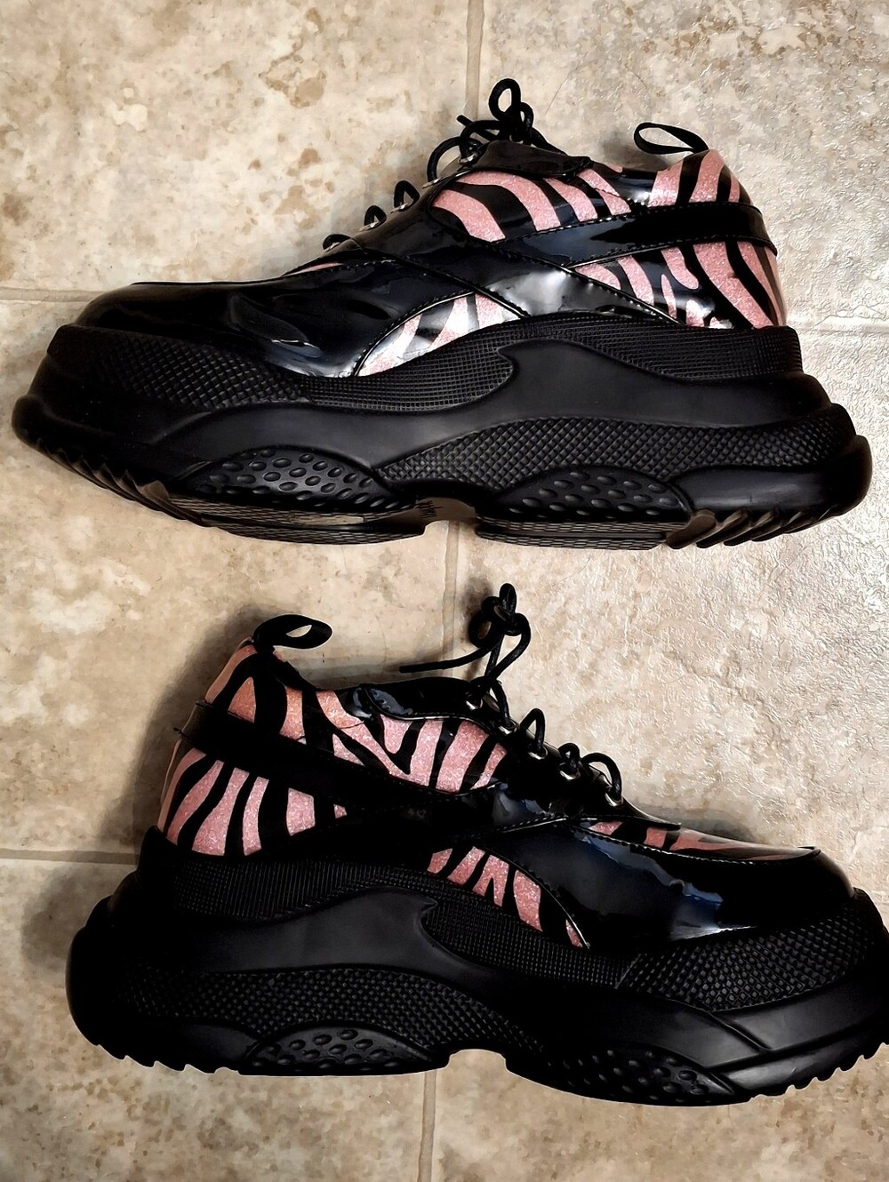 Lamoda Zebra Print Pink Glitter Platform Sneakers